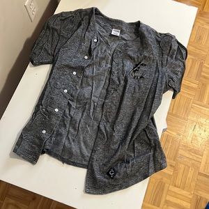 Crooks & Castles grey button up baseball jersey shirt size large